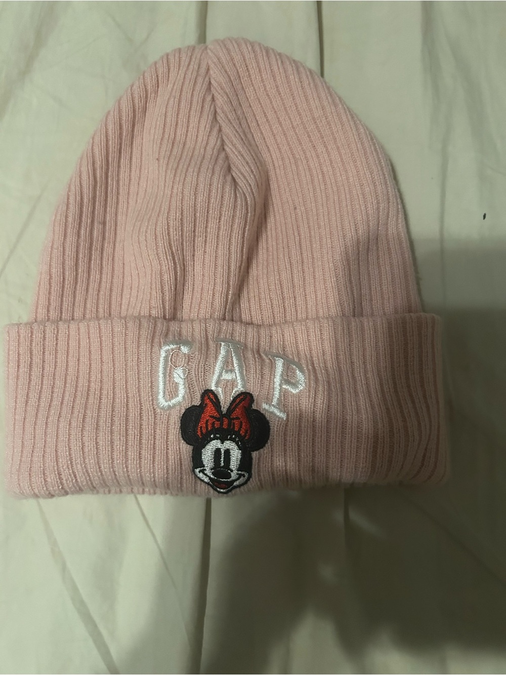 GAP Pink Ribbed Kids Beanie with Minnie Patch